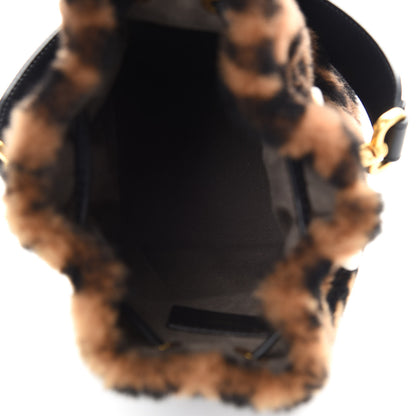 Fendi Shearling Vitello Dolce F is Fendi Macro FF 1974 Mini Mon Tresor Bucket Bag Tobacco Black 5 of 9