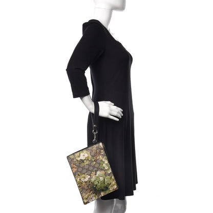 Gucci GG Supreme Monogram Blooms Small Zip Wristlet Pouch Beige New Military Black 2 of 9