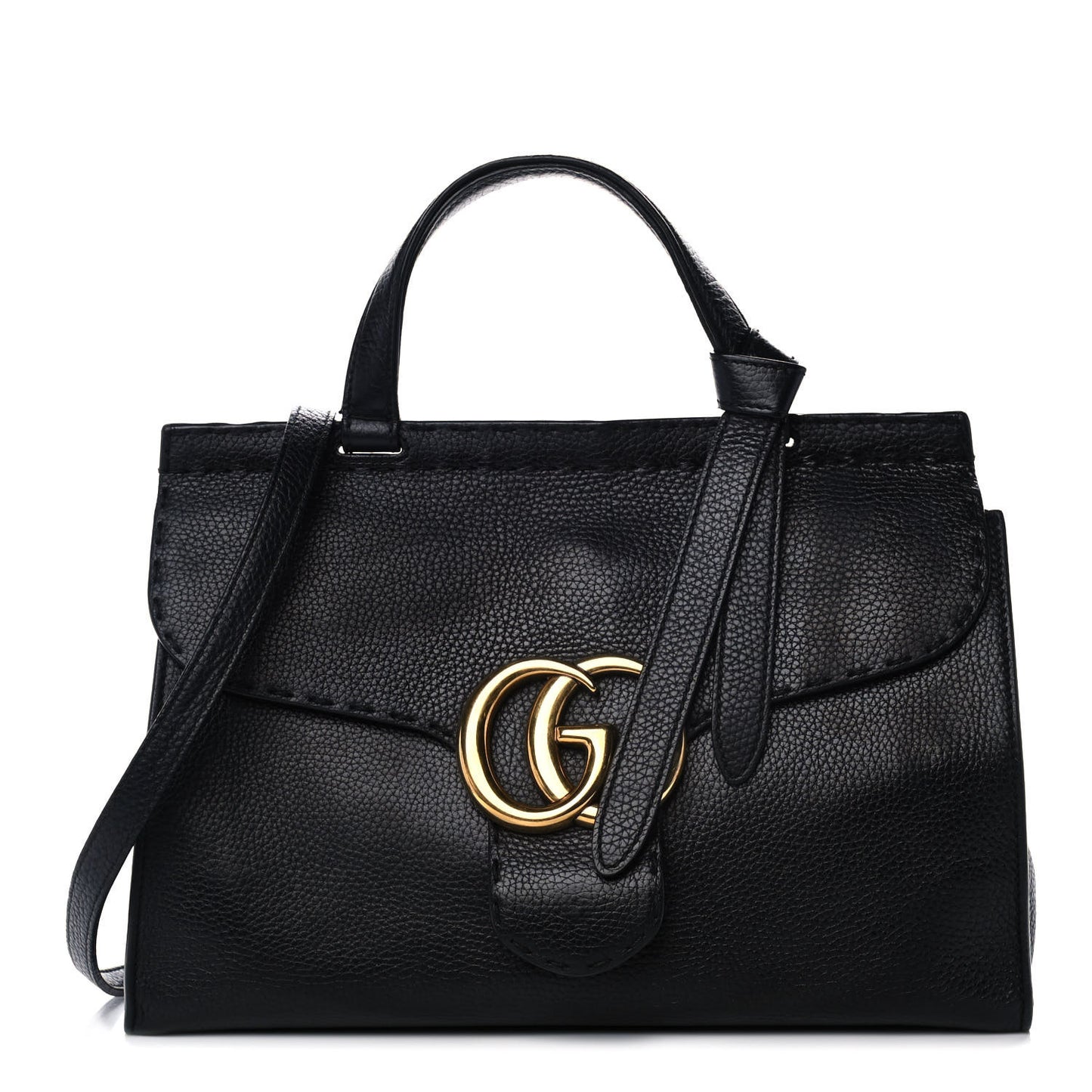Calfskin Small GG Marmont Top Handle Bag Black