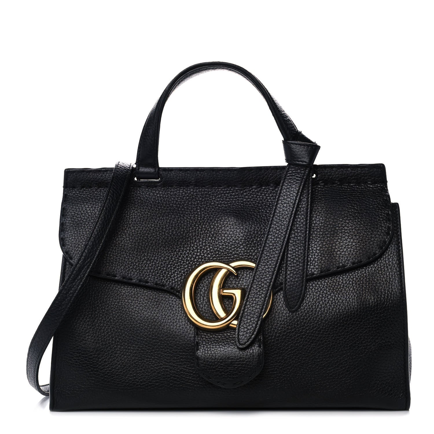 Gucci Calfskin Small GG Marmont Top Handle Bag Black 1 of 15