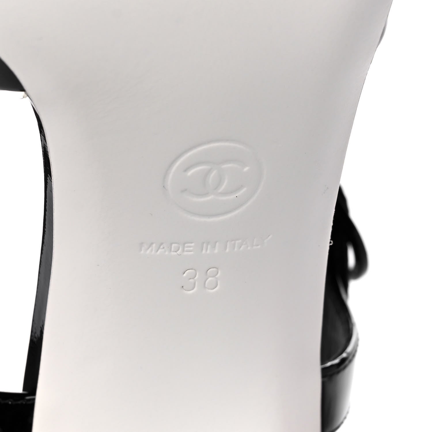 Chanel Patent Calfskin Sandal 38 Black White 7 of 11