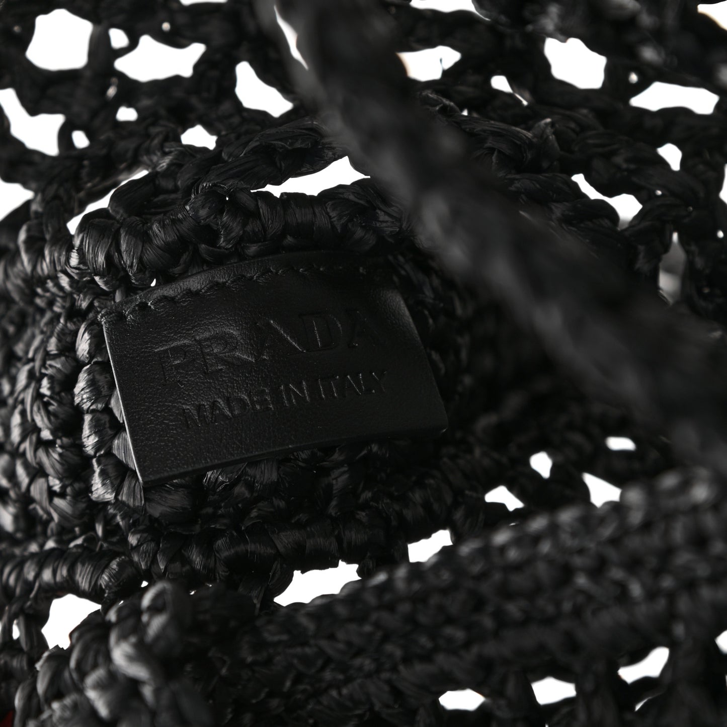 Yarn Raffia Effect Crochet Logo Embroidered Tote Bag Black