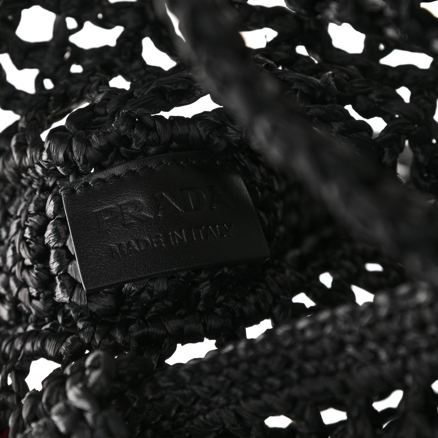 Prada Yarn Raffia Effect Crochet Logo Embroidered Tote Bag Black 6 of 10