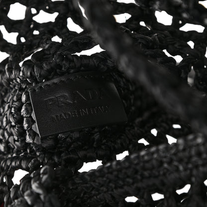Prada Yarn Raffia Effect Crochet Logo Embroidered Tote Bag Black 6 of 10