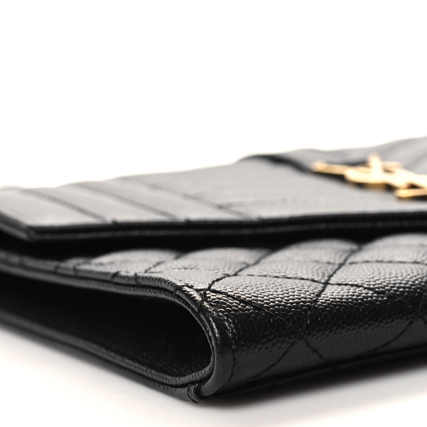 SAINT LAURENT Grain De Poudre Matelasse Chevron Monogram Envelope Clutch Black