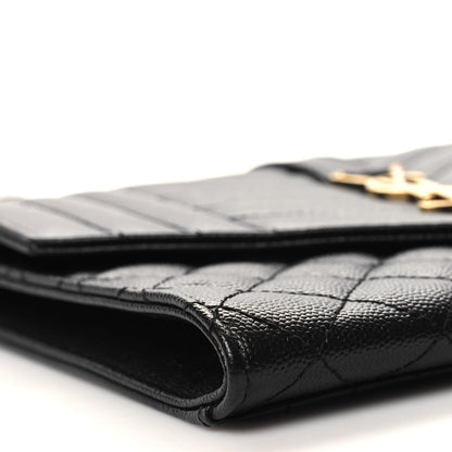 Saint Laurent SAINT LAURENT Grain De Poudre Matelasse Chevron Monogram Envelope Clutch Black 9 of 11