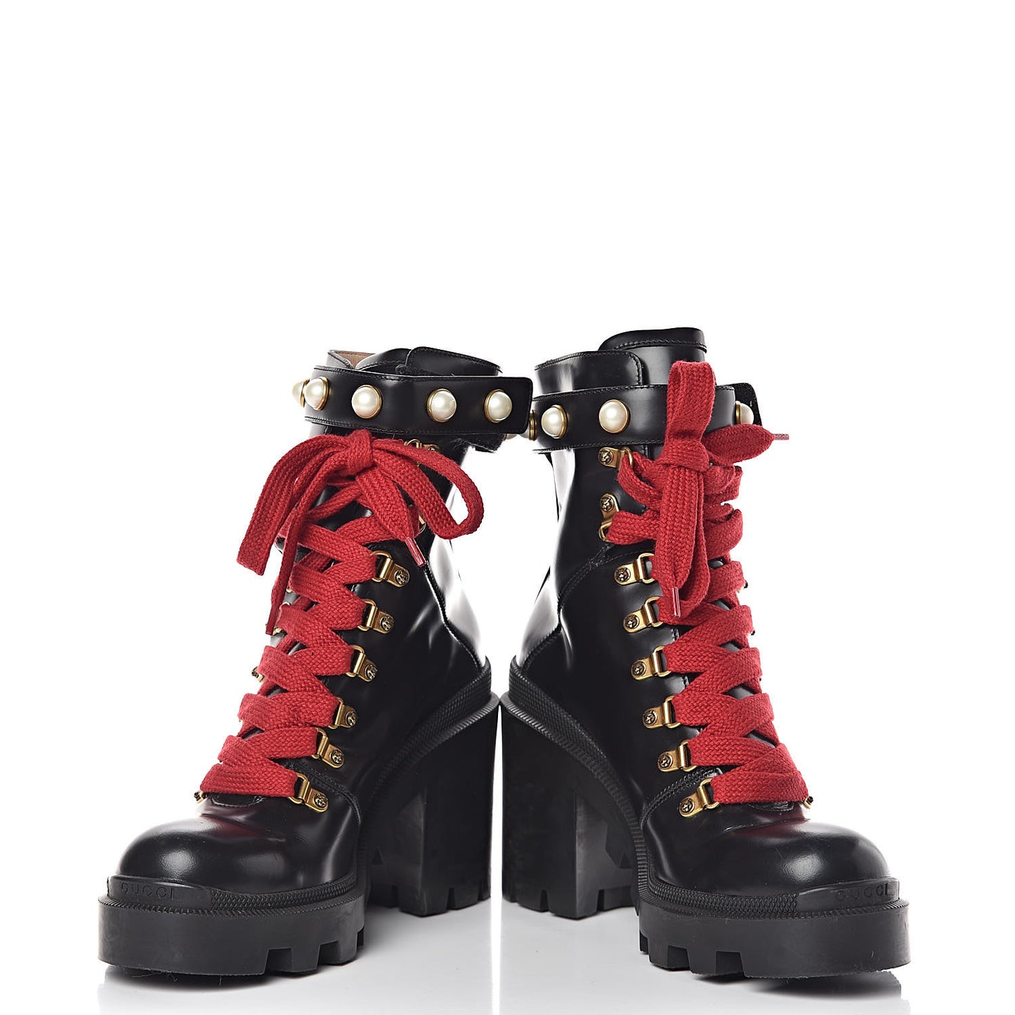 Calfskin Pearl Lace Up Combat Ankle Boots 40 Black