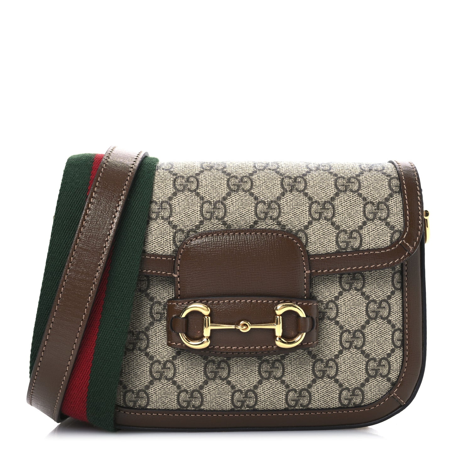 GG Supreme Monogram Web Mini Horsebit 1955 Shoulder Bag Beige Brown Sugar