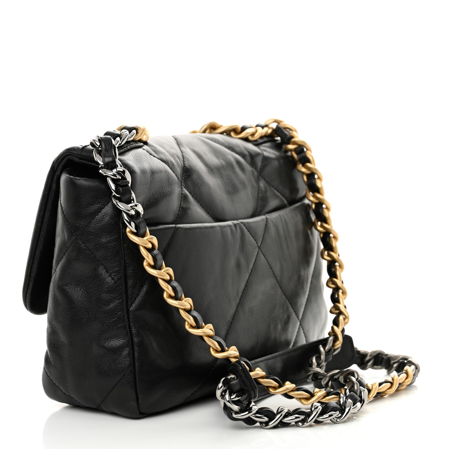 Shiny Goatskin Quilted Medium Chanel 19 Flap Black