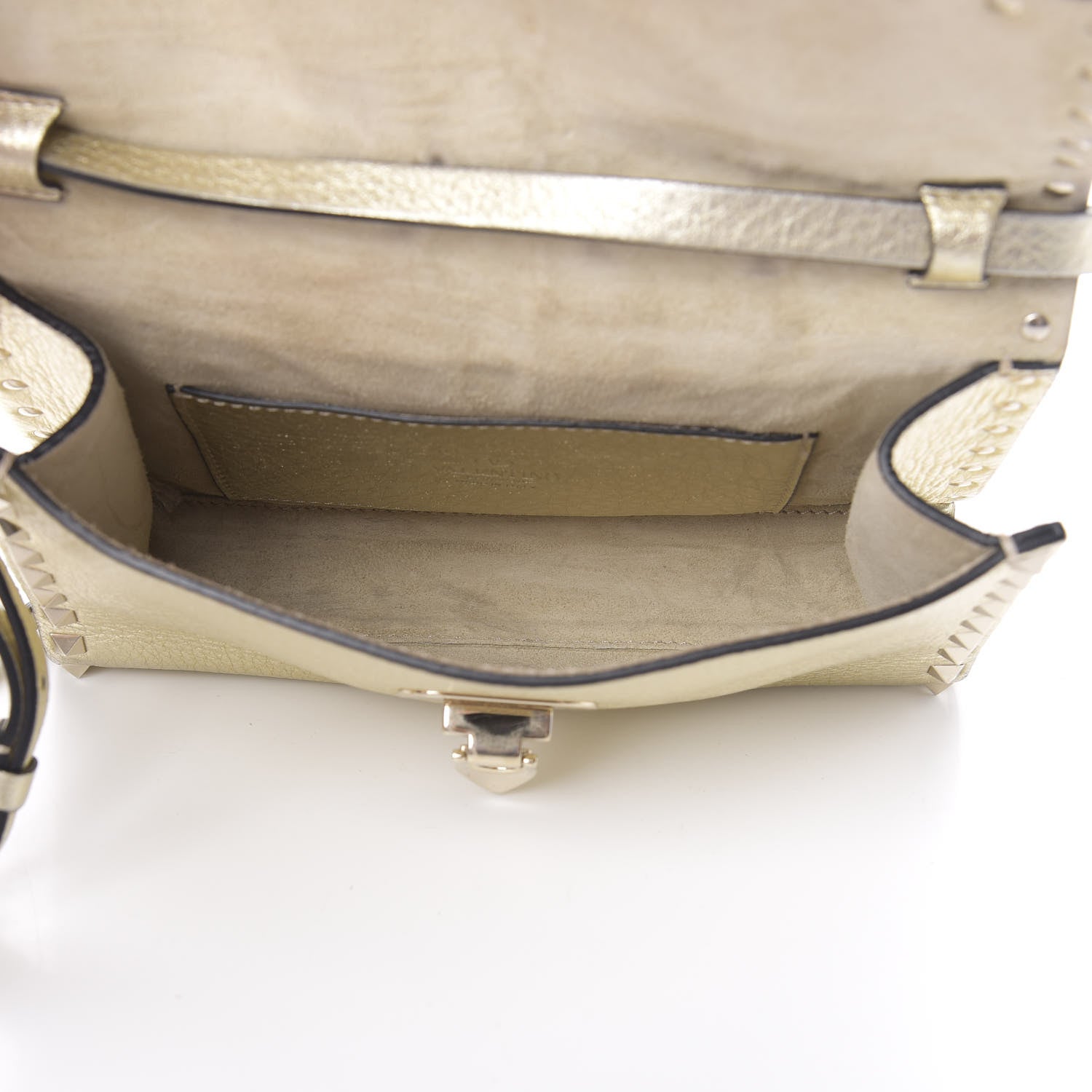 Valentino Garavani Metallic Pebbled Calfskin Medium Rockstud Flip Lock Crossbody Bag Platino 5 of 14
