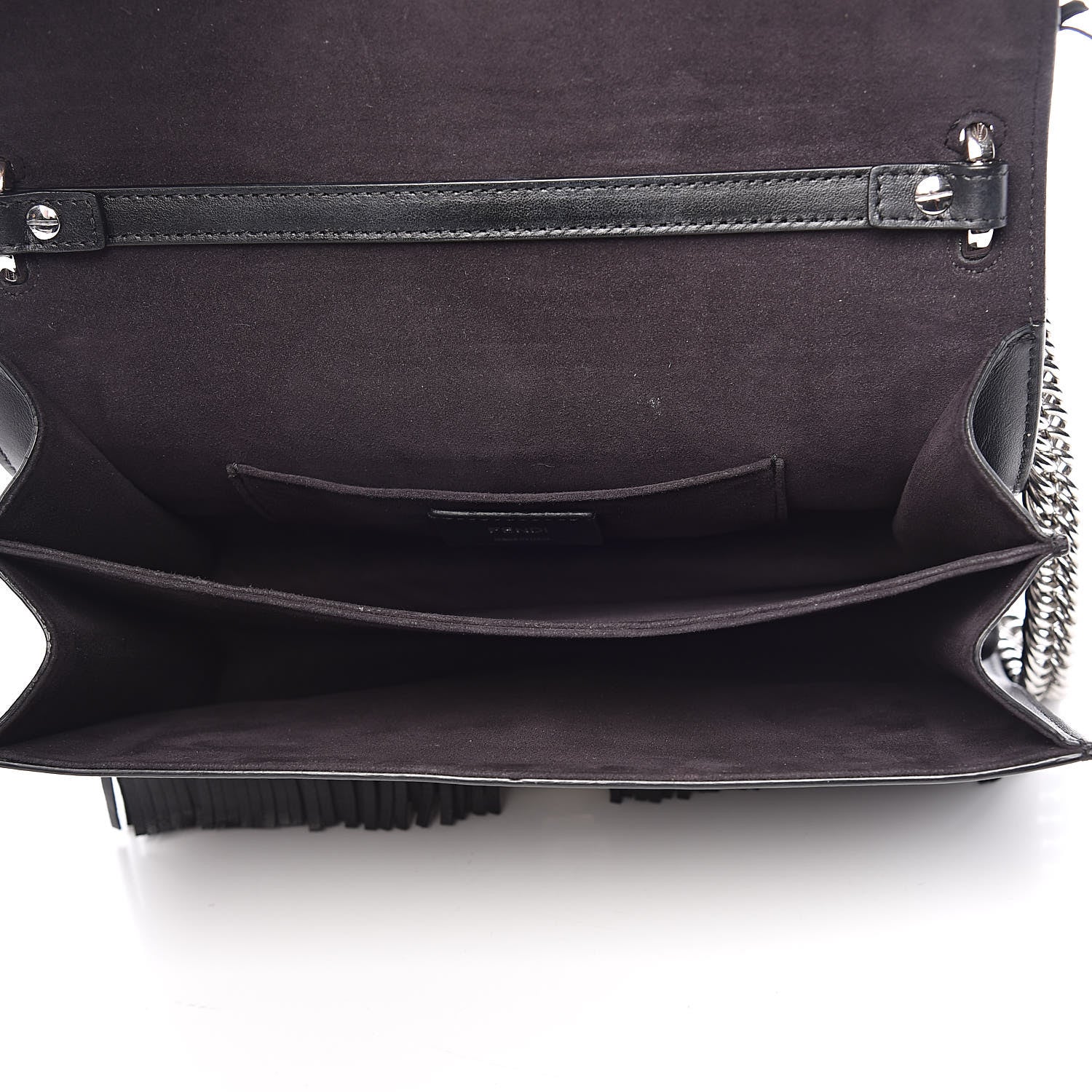 Fendi Vitello Century Opaco Monster Eyes Fringe Studded Kan I Shoulder Bag Black 5 of 11