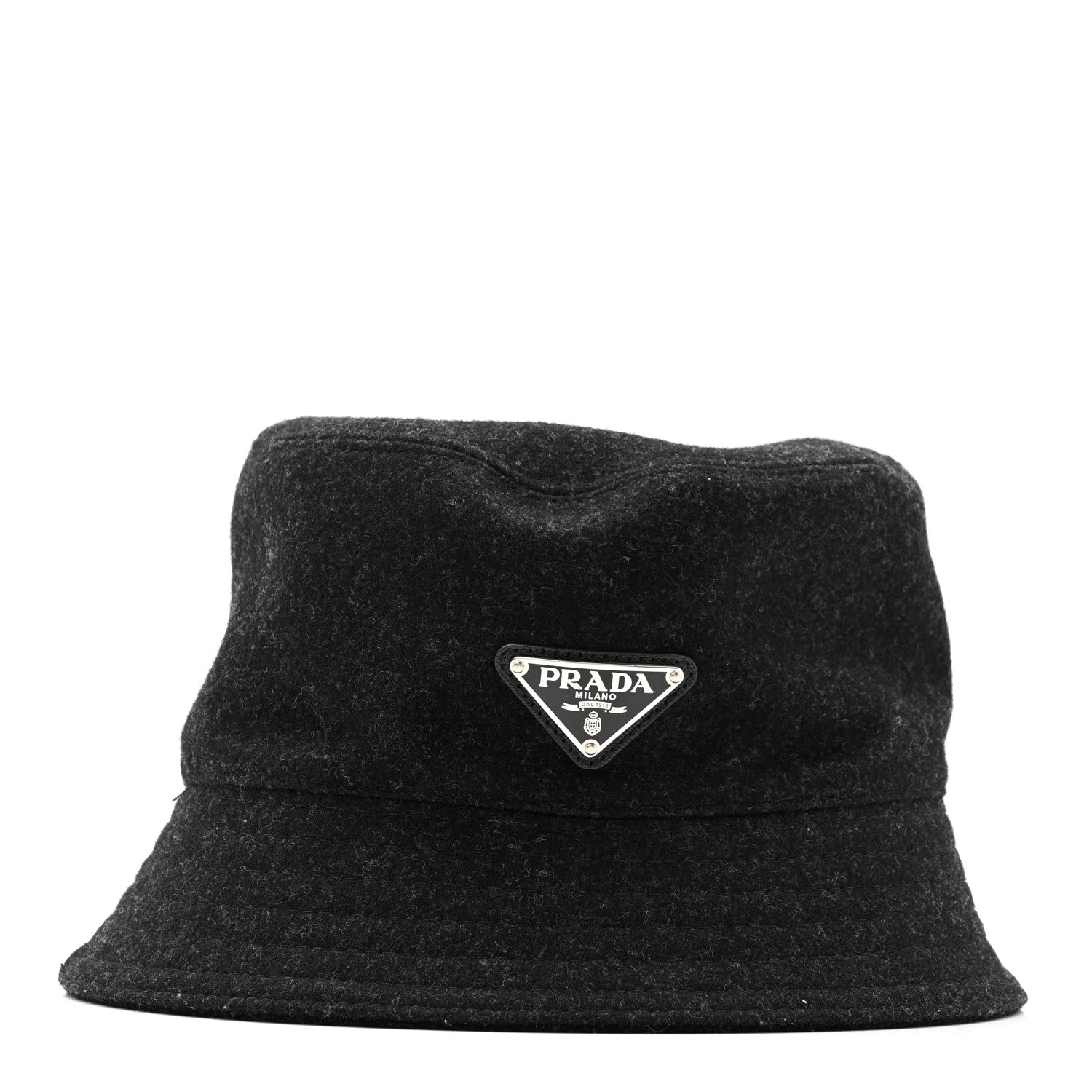 Prada Authentic Loden Wool Metal Triangle Logo Bucket Hat L Anthracite 3 of 9