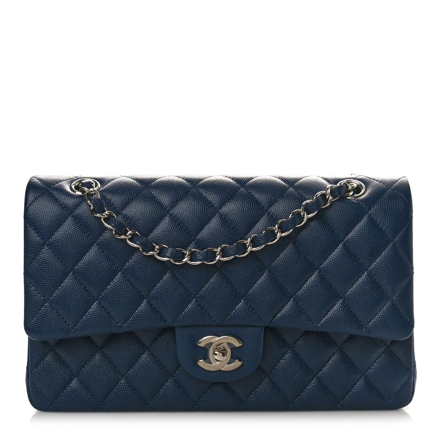 Caviar Quilted Medium Double Flap Navy