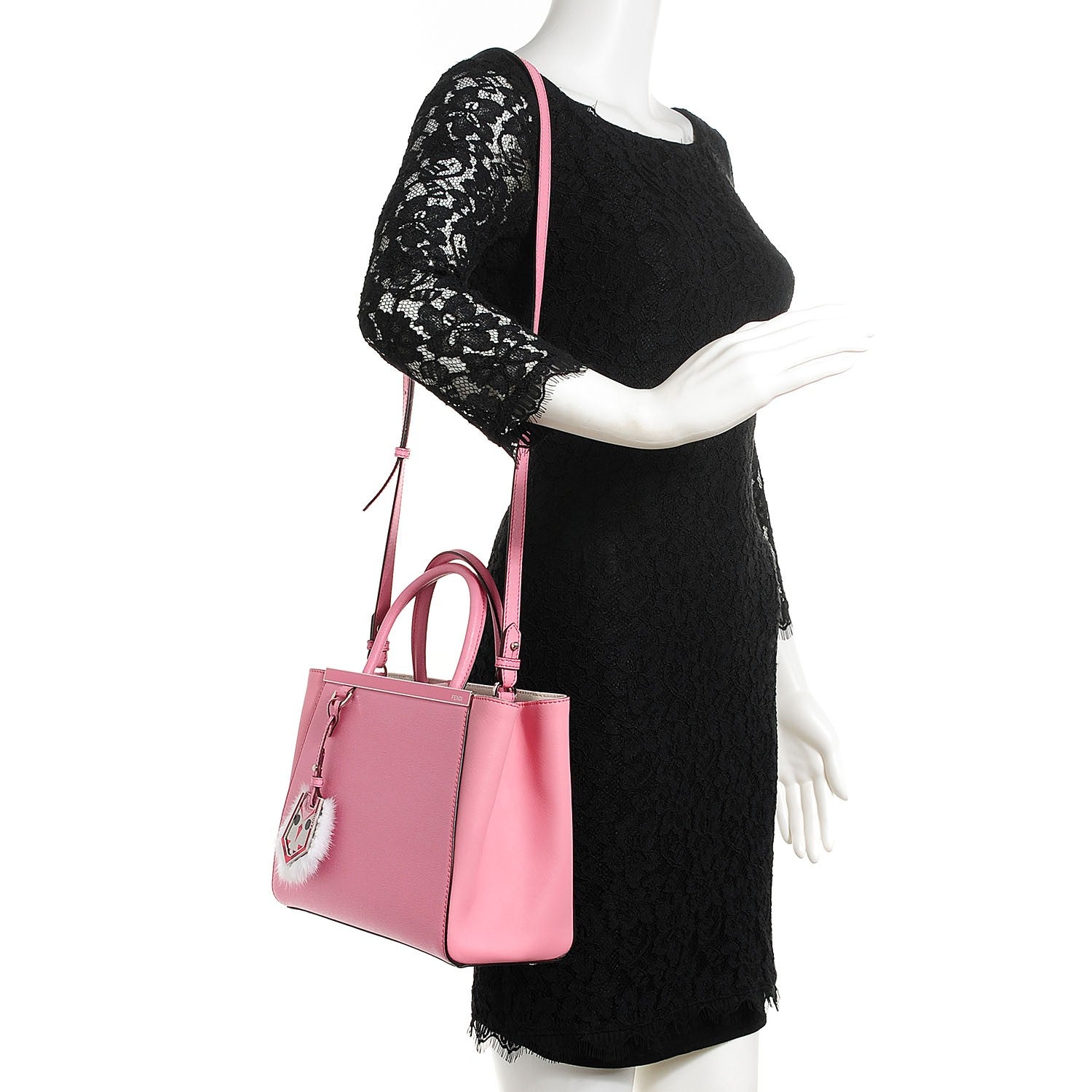 Fendi Vitello Elite Flamingo Mink Monster Charm Petite 2Jours Tote Pink Multicolor 2 of 26