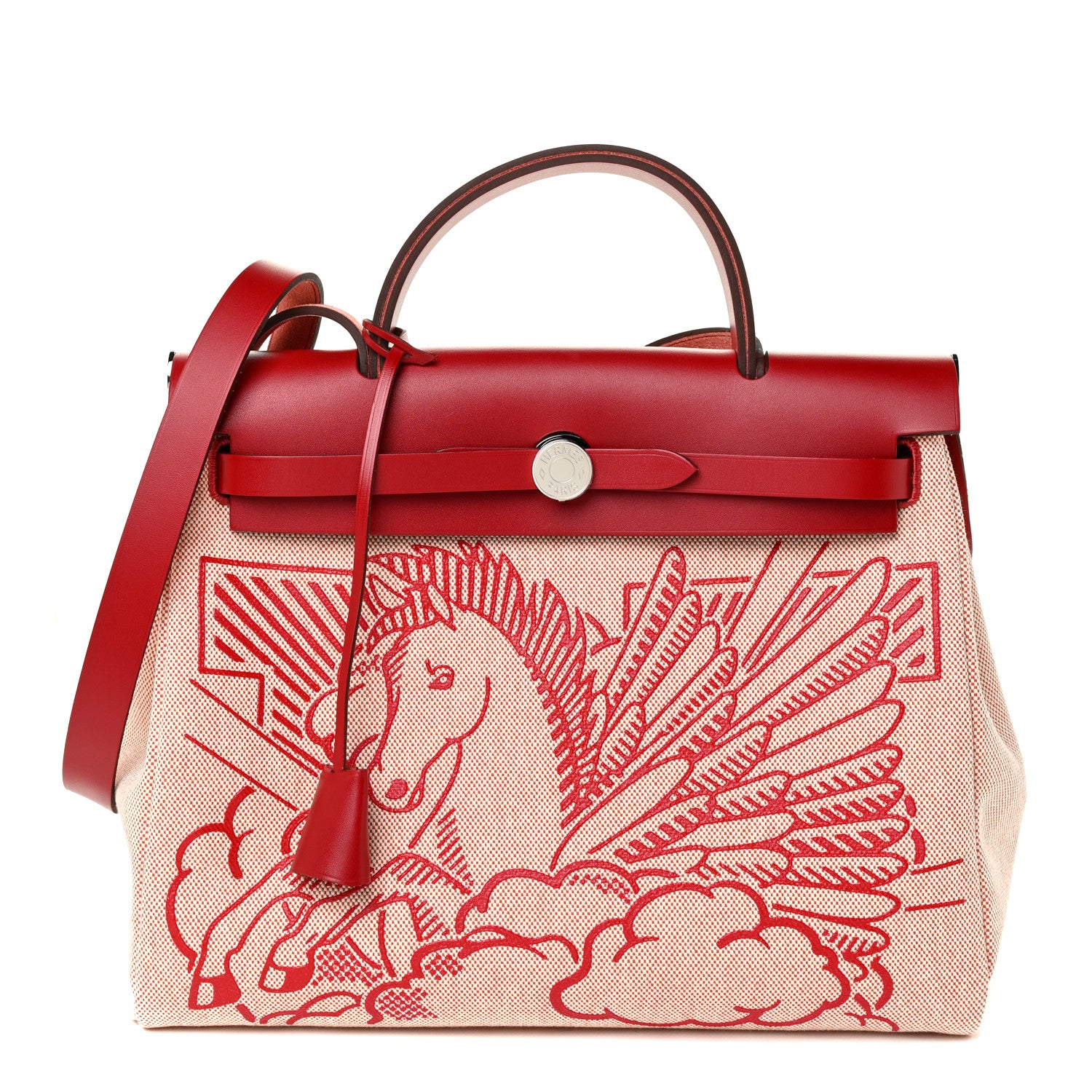 Hermes Vache Hunter Toile Pegase Pop Herbag Zip Retourne 31 PM Rouge Piment 1 of 13