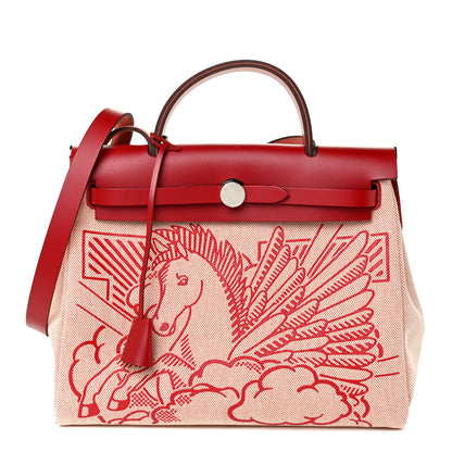 Hermes Vache Hunter Toile Pegase Pop Herbag Zip Retourne 31 PM Rouge Piment 1 of 13