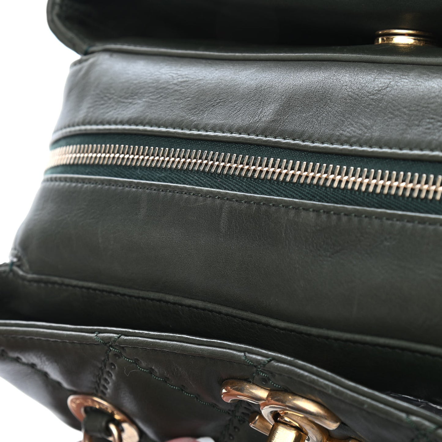 Calfskin Quilted Retro Chain Tote Green