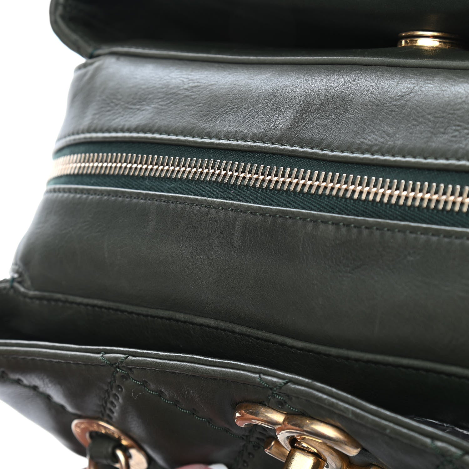 Chanel Calfskin Quilted Retro Chain Tote Green 10 of 10
