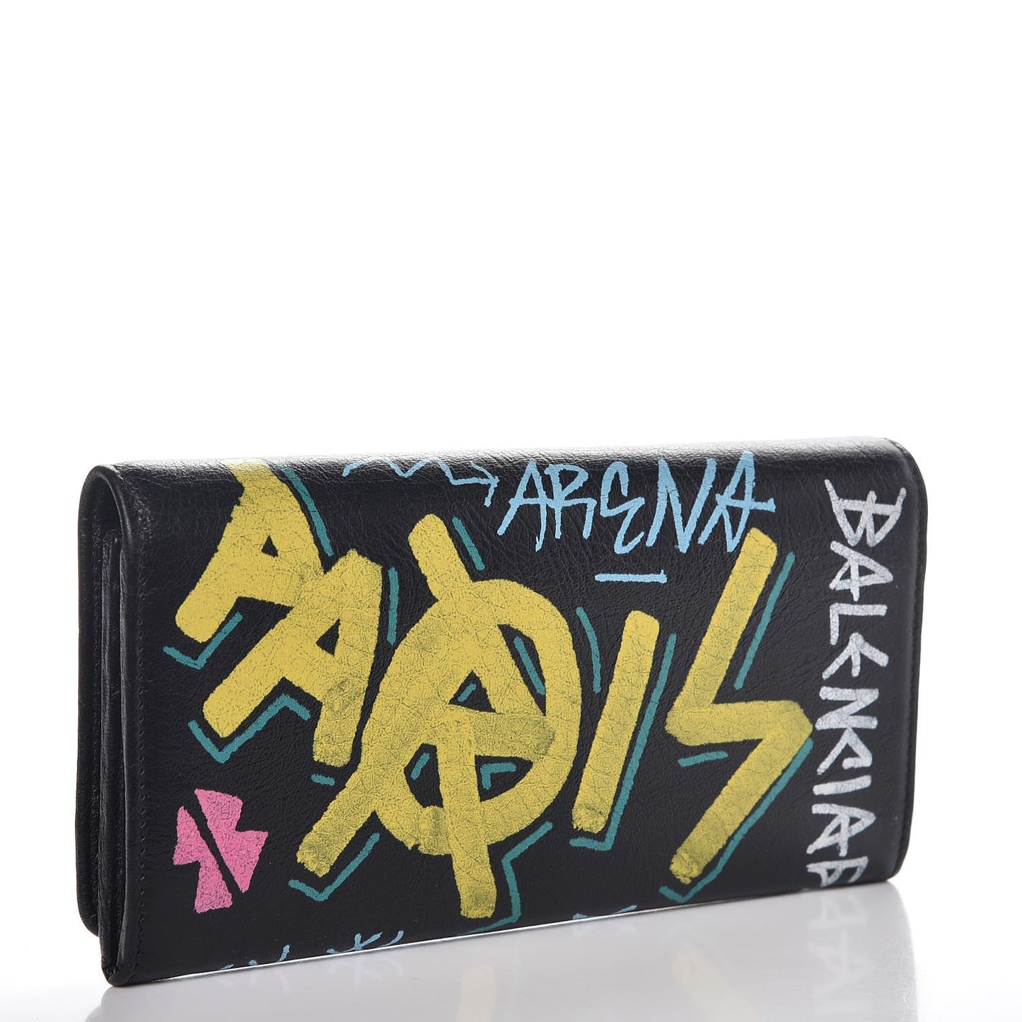 Agneau Classic Hardware Graffiti Money Wallet Black Multicolor