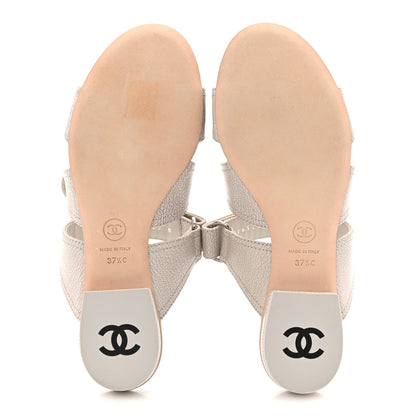 Chanel Iridescent Calfskin Logo CC Turnlock Sandals 37.5 Grey 6 of 10