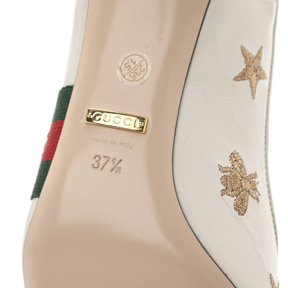 Gucci Malaga Kid Web Bee Star Embroidered Sylvie Mid Heel Slingback Pumps 37.5 White 7 of 10