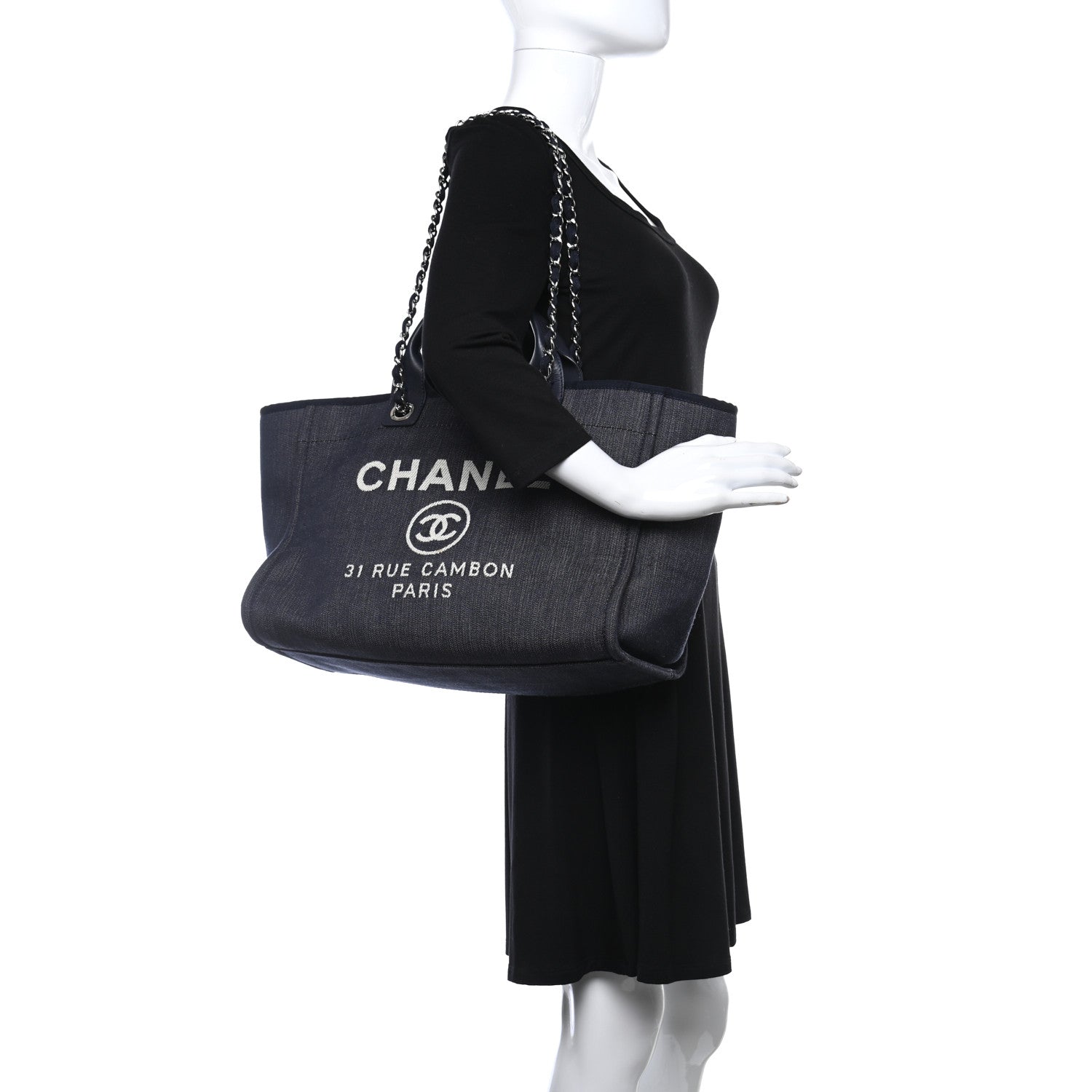 Chanel Denim Medium Deauville Tote Dark Blue 2 of 9