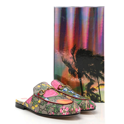 Gucci GG Supreme Monogram Flora Womens Princetown Slippers 36 Beige Ebony Multicolor Rosso 9 of 9