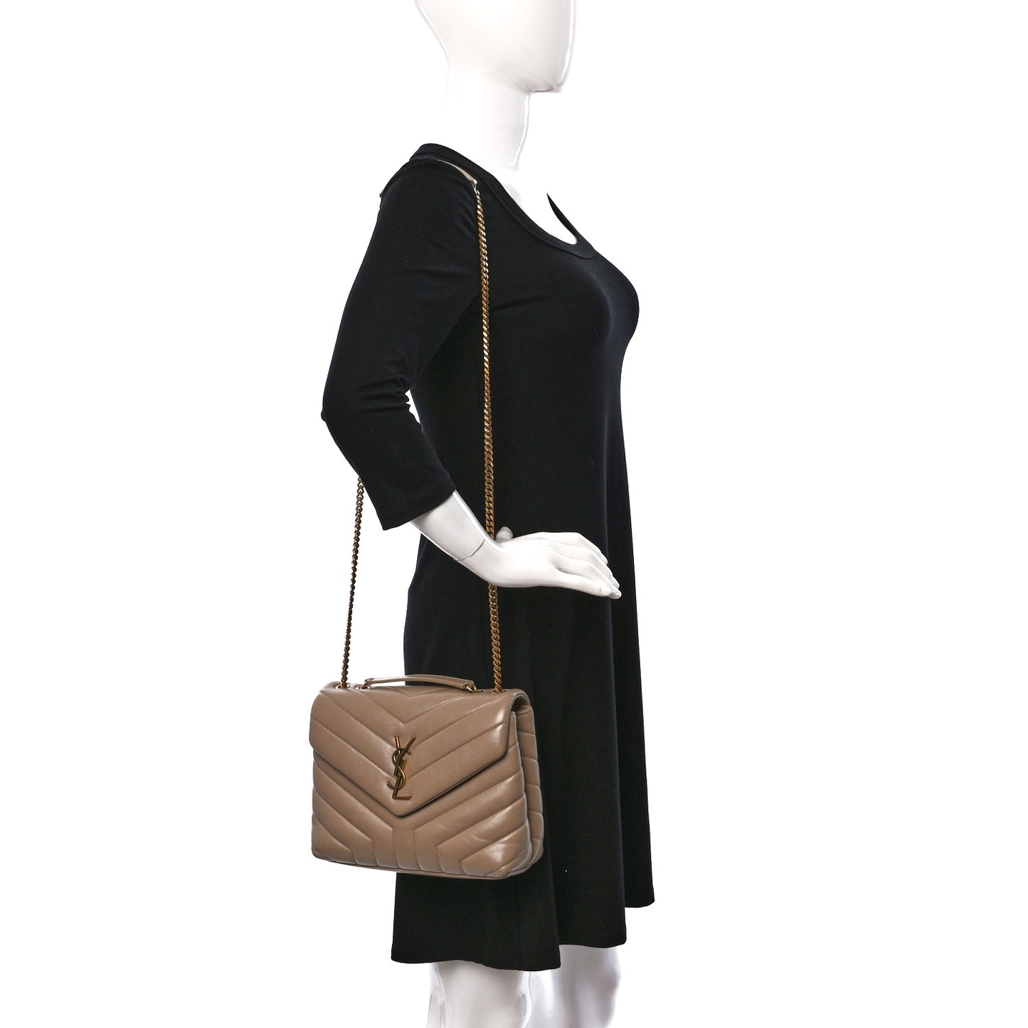 Calfskin Y Quilted Monogram Small Loulou Chain Satchel Dark Beige