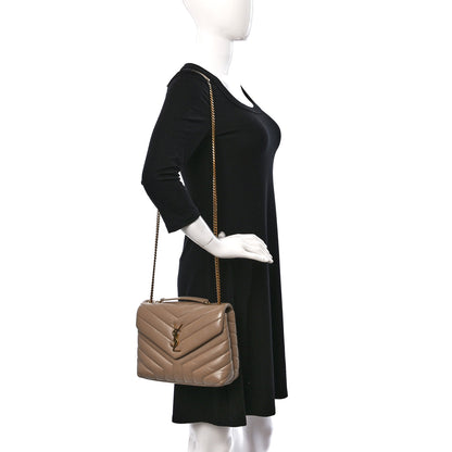 Saint Laurent Calfskin Y Quilted Monogram Small Loulou Chain Satchel Dark Beige 2 of 9