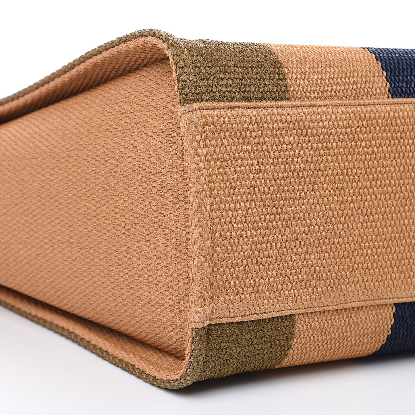Straw Raffia Calfskin Striped Large Deauville Tote Khaki Beige Navy Blue