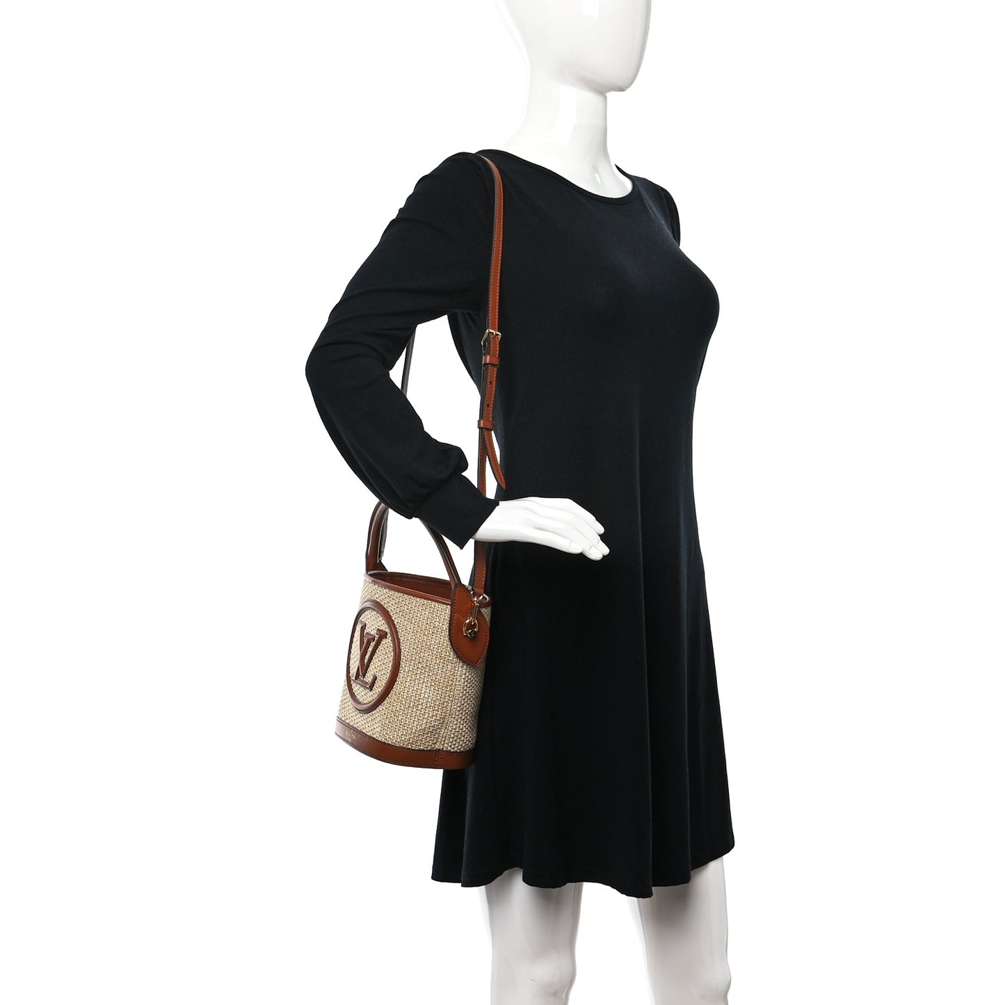 Kitted Raffia Petit Bucket Caramel