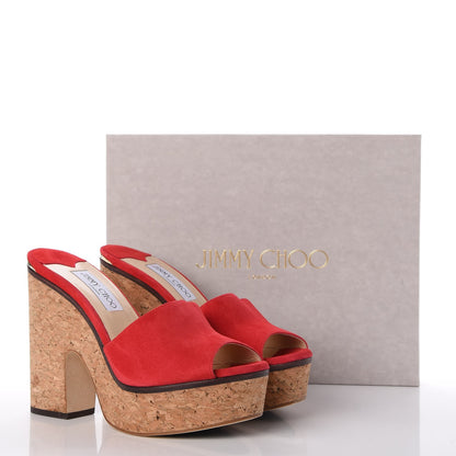 Jimmy Choo Suede Cork DeeDee Platform Sandals 39 Red 11 of 11