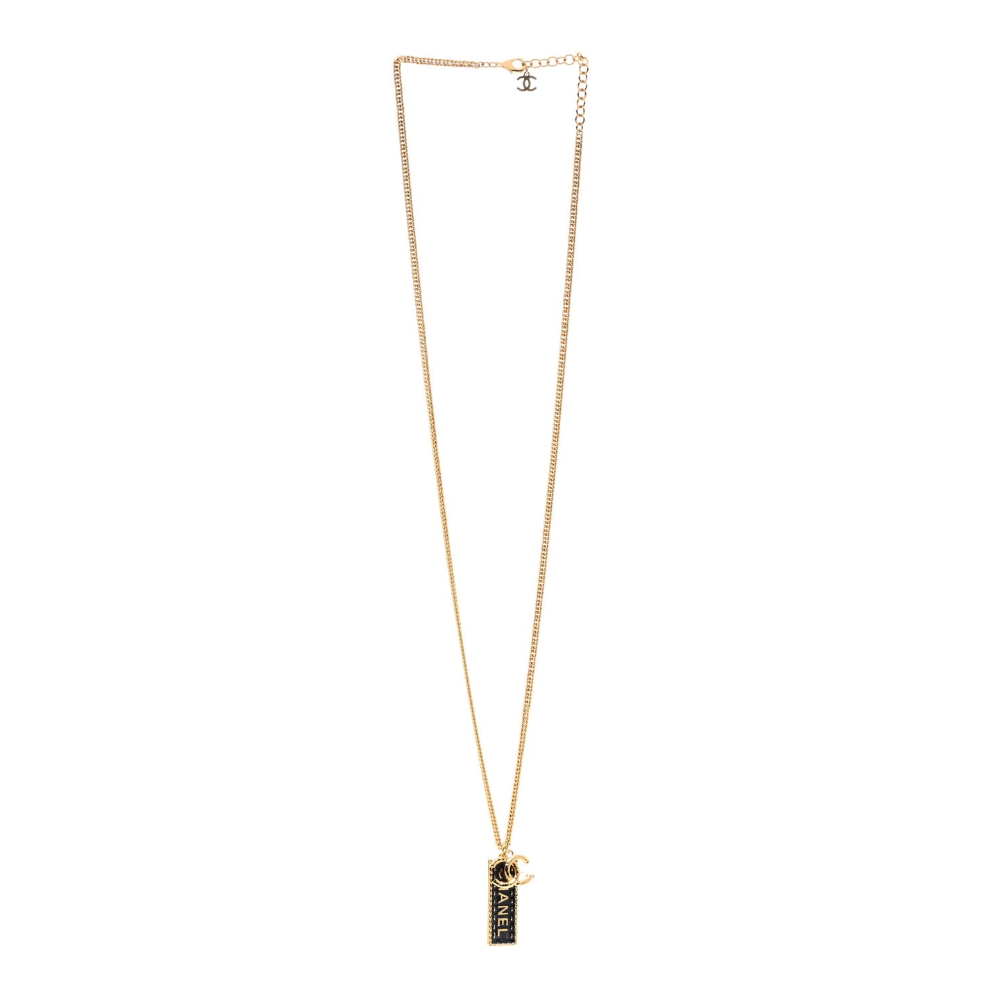 Metal Enamel Denim CC Logo Necklace Gold Blue