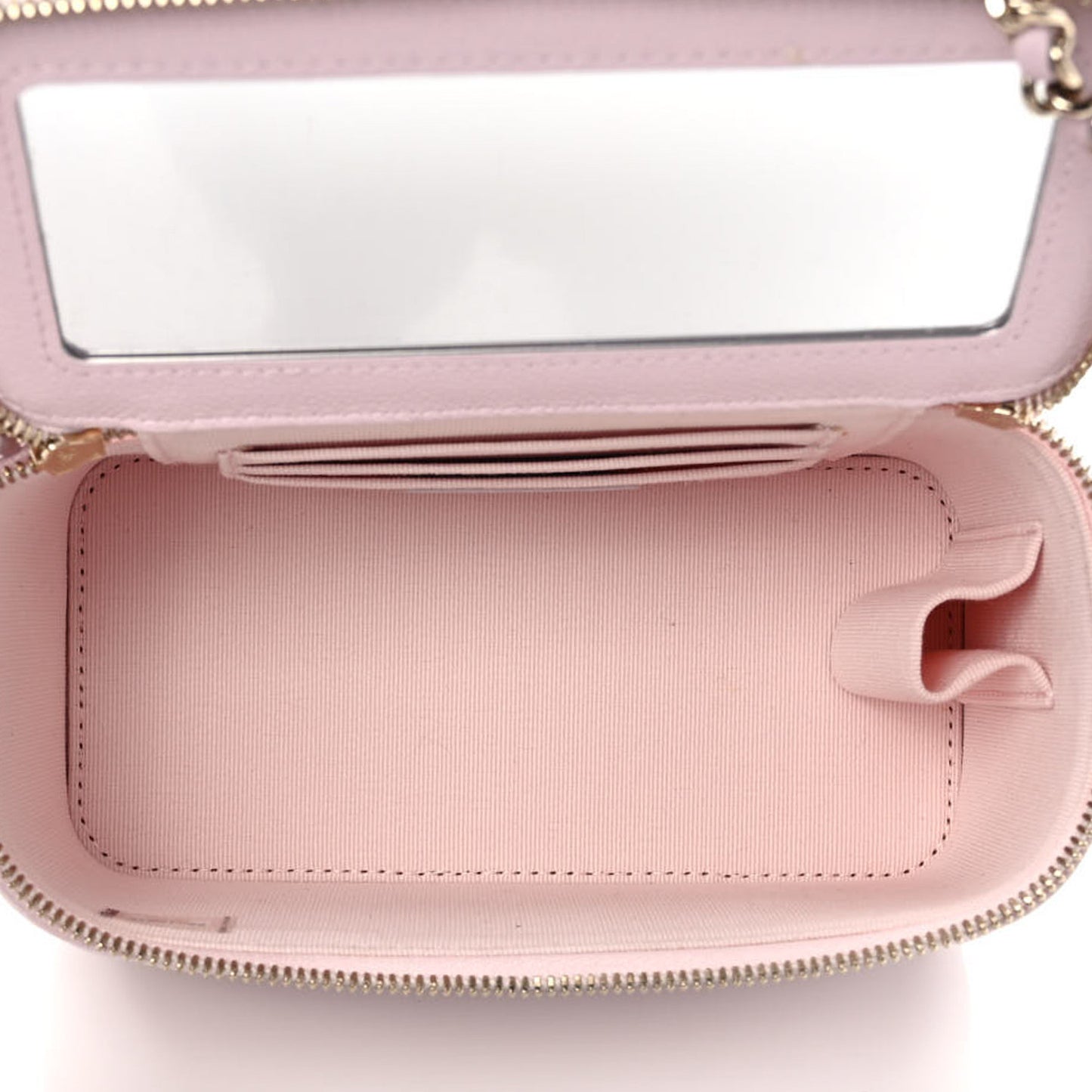 Caviar Quilted Small Vanity Case With Chain Pink