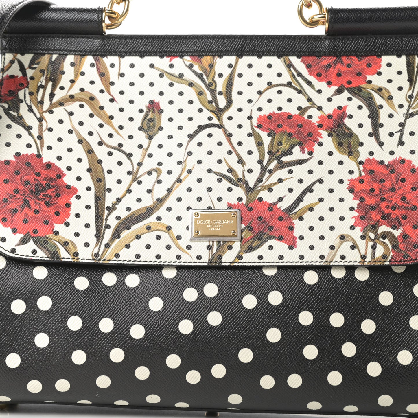 Dauphine Polka Dot Floral Print Medium Miss Sicily Satchel Black