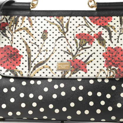 Dolce & Gabbana Dauphine Polka Dot Floral Print Medium Miss Sicily Satchel Black 7 of 13