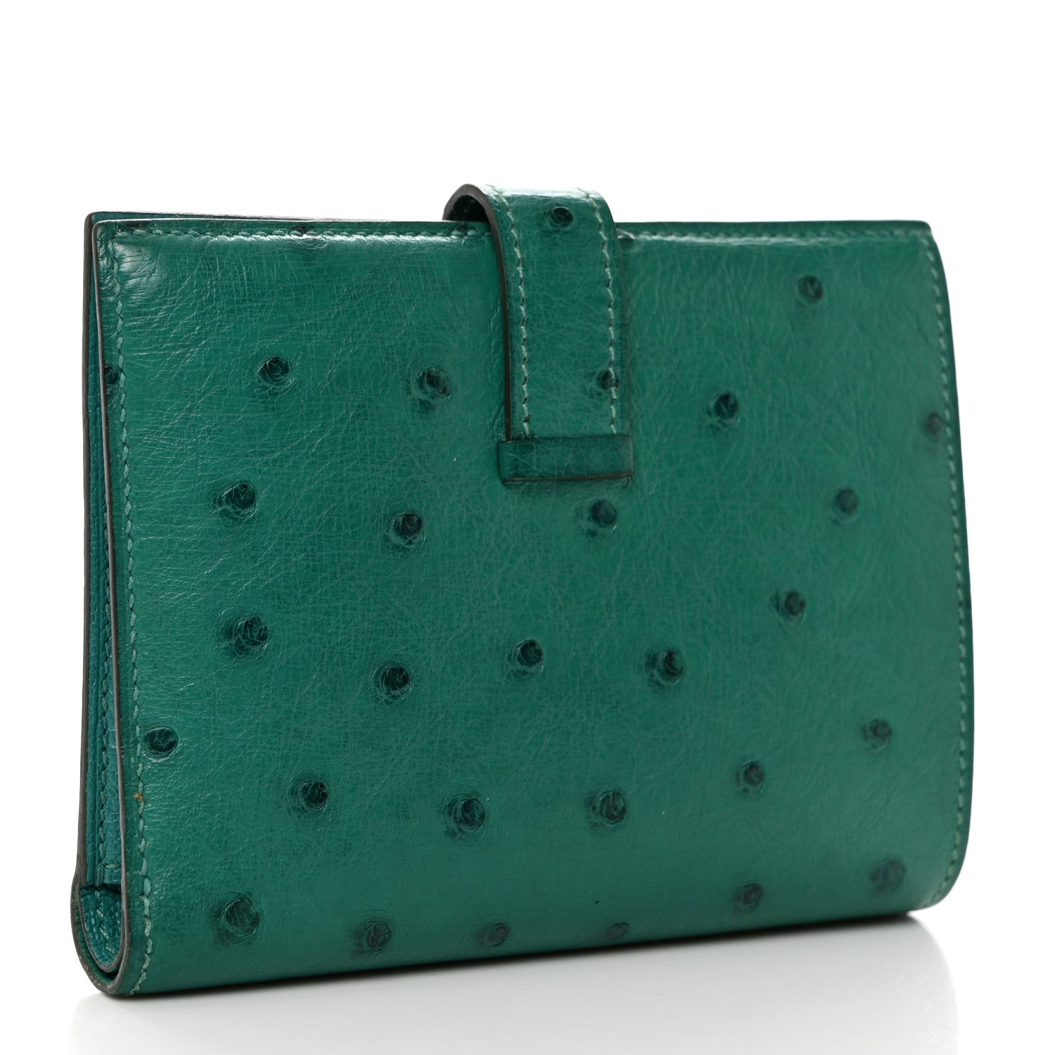 Hermes Ostrich Bearn Compact Wallet Vert Vertigo 3 of 10