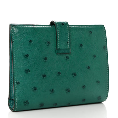 Hermes Ostrich Bearn Compact Wallet Vert Vertigo 3 of 10