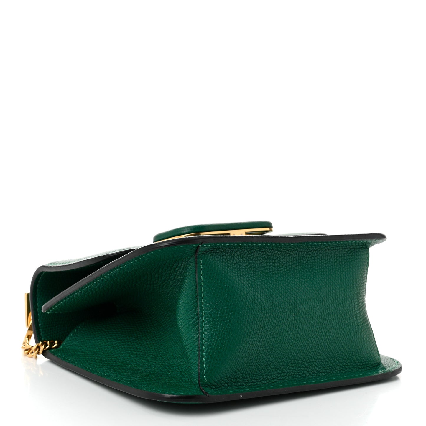 Grainy Calfskin Small VSling Shoulder Bag English Green