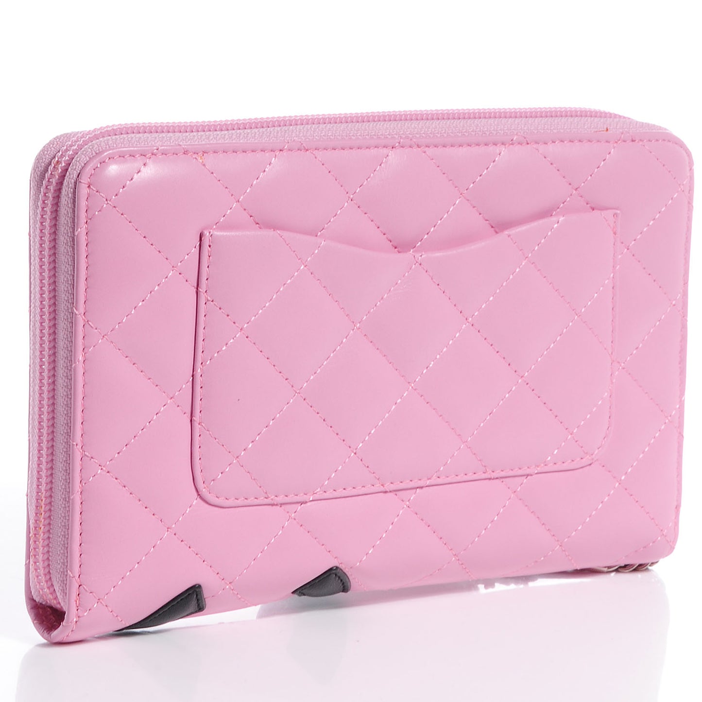 Calfskin Quilted Cambon Zip Around Organizer Wallet Pink Black