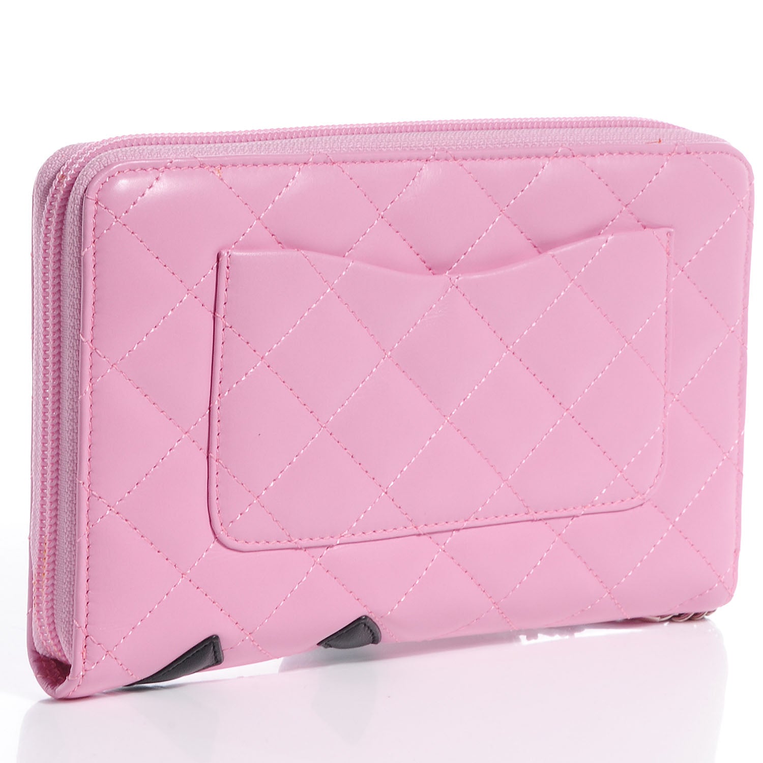Chanel Calfskin Quilted Cambon Zip Around Organizer Wallet Pink Black 3 of 9
