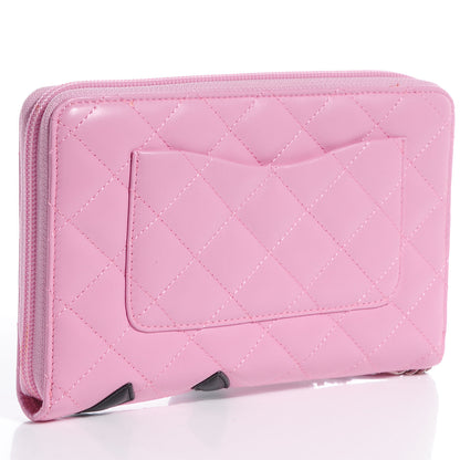 Chanel Calfskin Quilted Cambon Zip Around Organizer Wallet Pink Black 3 of 9
