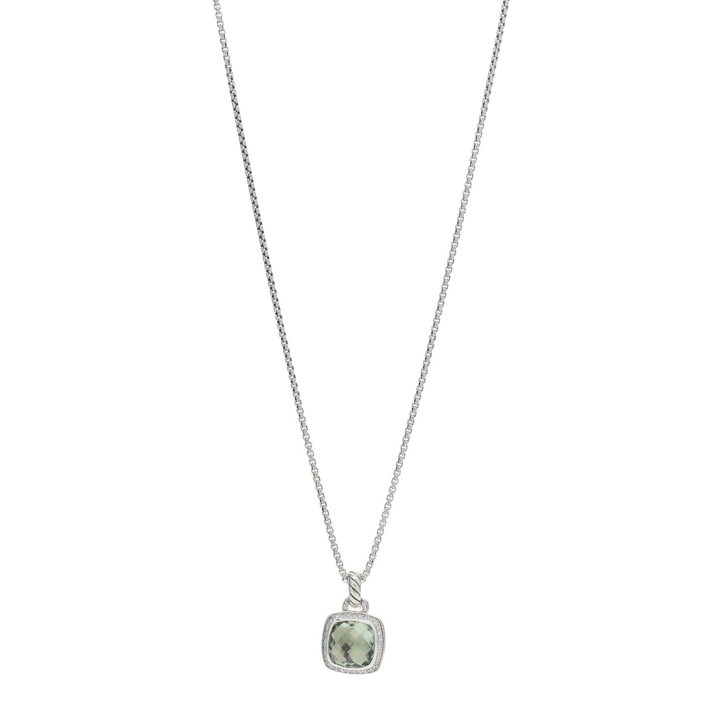 Sterling Silver Diamond Prasiolite 11mm Albion Pendant Necklace