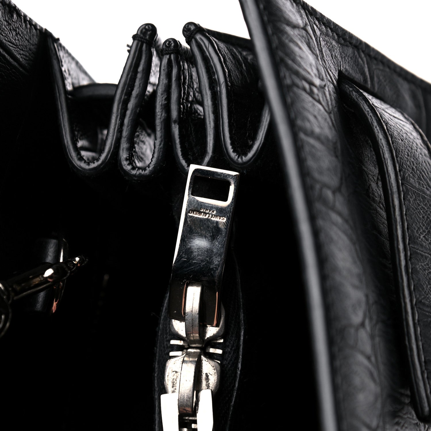 Saint Laurent Calfskin Crocodile Embossed Small Sac de Jour Black 13 of 15