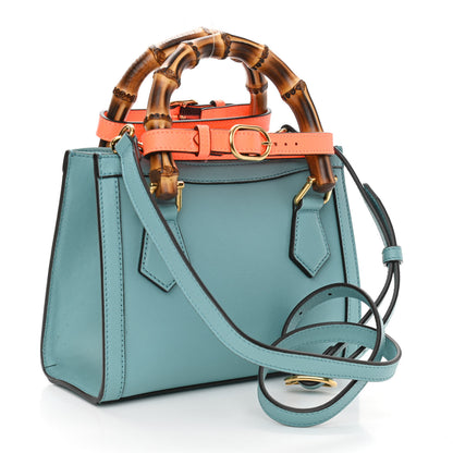 Gucci Wonka Grain Calfskin Mini Diana Tote Bag Dusty Azure Orange Fluo 3 of 12