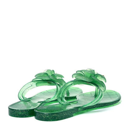 Chanel Jelly Camellia Glitter Thong Sandals 36 Green 5 of 9
