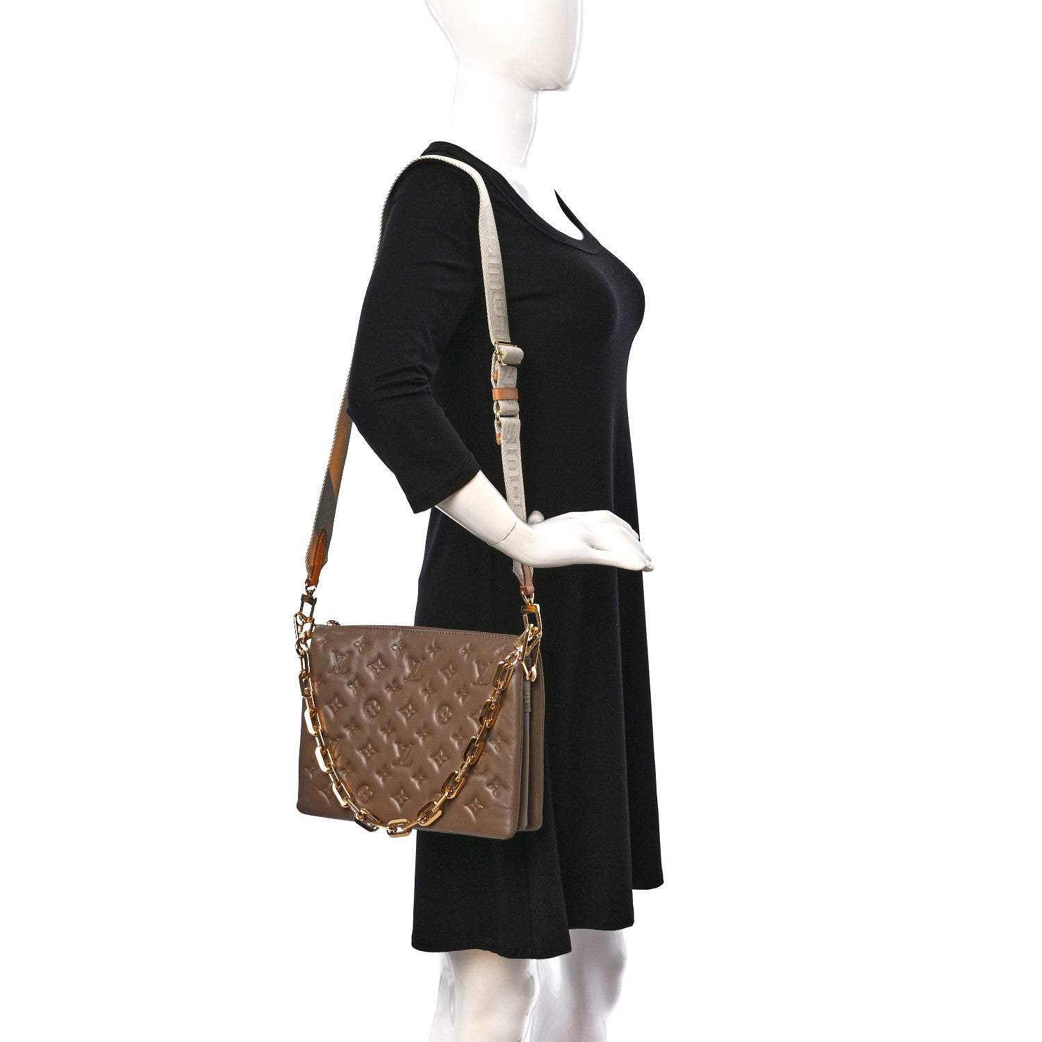 Louis Vuitton Lambskin Embossed Monogram Coussin PM Taupe 2 of 8