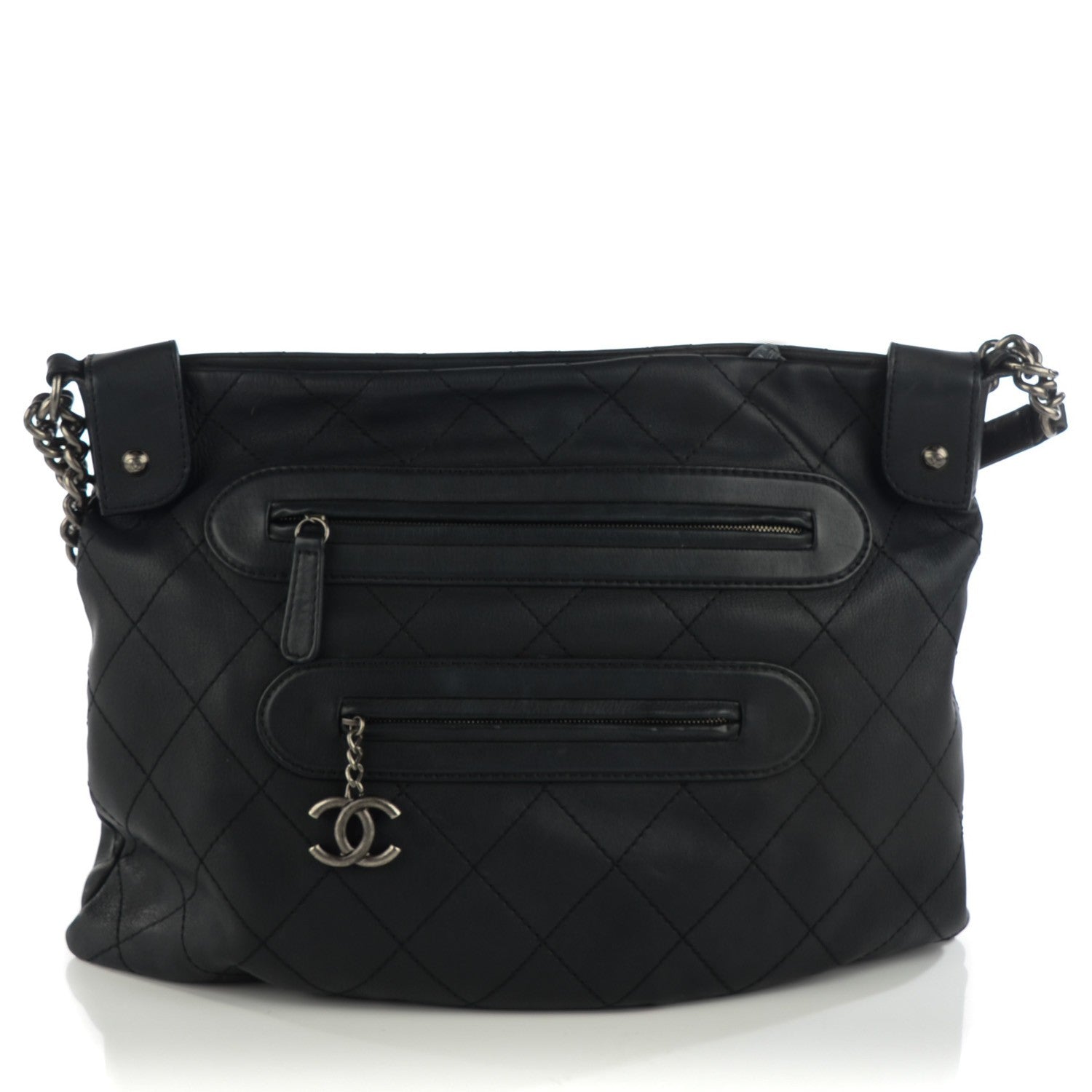 Chanel Calfskin Stitched Double Zip Hobo Black 1 of 7