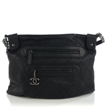 Chanel Calfskin Stitched Double Zip Hobo Black 1 of 7