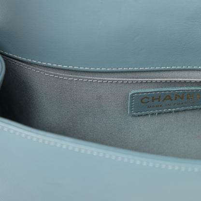 Chanel Calfskin Chevron Quilted Medium Boy Flap Blue 14 of 19